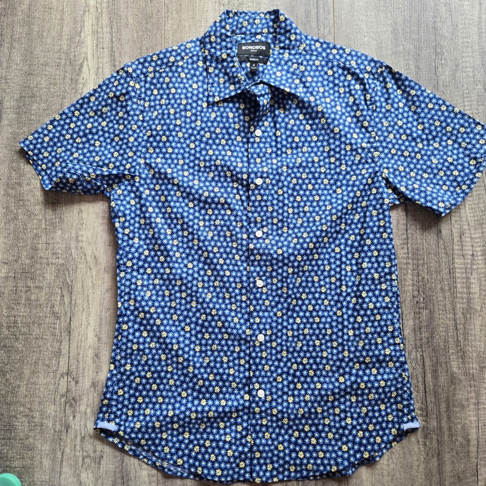 Bonobos Mens Tailored Fit Stretch Short Sleeve Daisy Floral Button Down Shirt M
